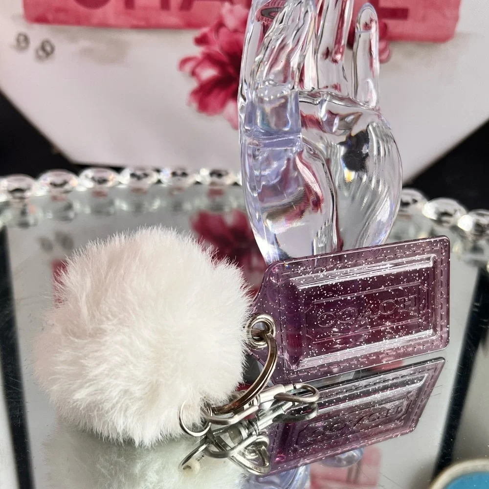 Coach Purple Glitter Key Holder with unbranded White Pom Pom